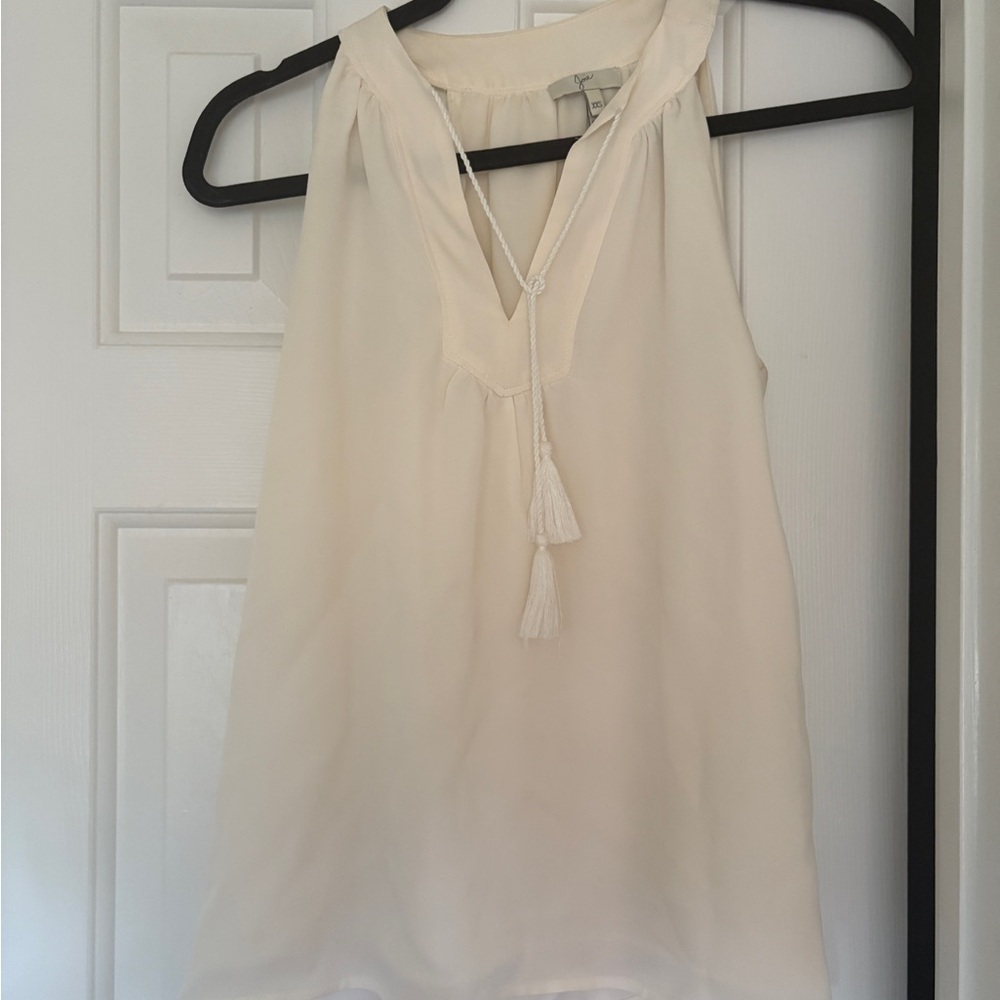 Joie Cream Sleeveless Blouse with Tassel Detail